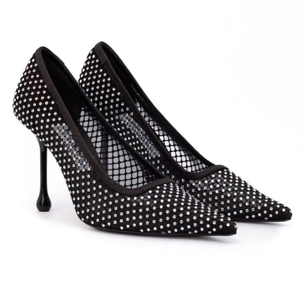 Jimmy Choo Black Mesh Satin Crystal Ixia 95 Pumps