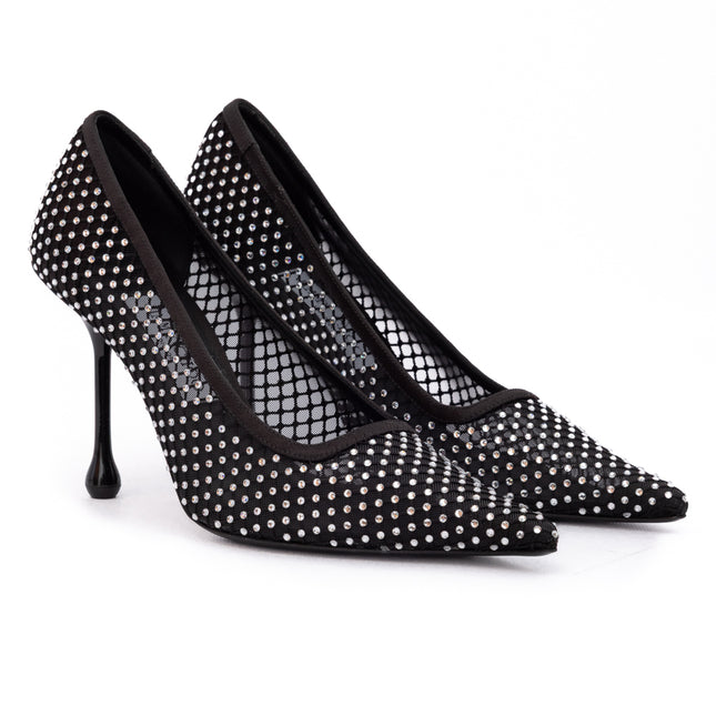 Jimmy Choo Black Mesh Satin Crystal Ixia 95 Pumps