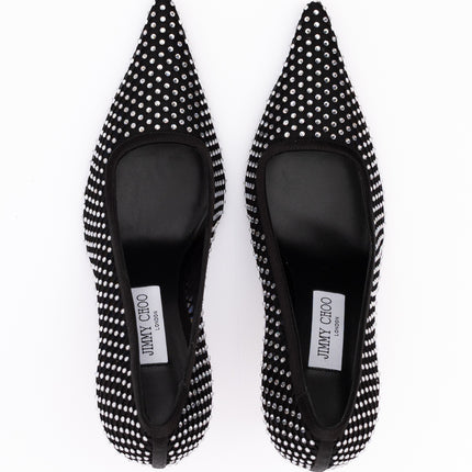Jimmy Choo Black Mesh Satin Crystal Ixia 95 Pumps