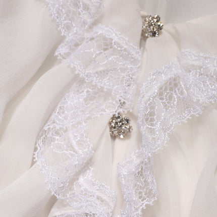 Dolce & Gabbana White LongSleeve Lace Trim Ruffled Blouse Top