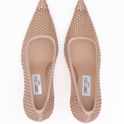Jimmy Choo Powder Pink Mesh Satin Crystal Ixia 95 Pumps