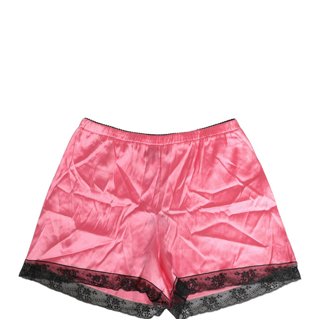 Dolce & Gabbana Pink Silk Satin Lace Trim Pajama Shorts Sleepwear