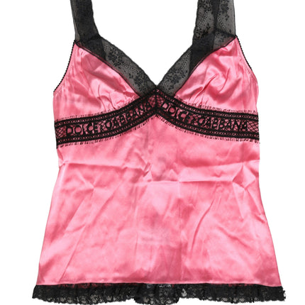 Dolce & Gabbana Pink Silk Satin Lace Trim Lingerie Top Sleepwear