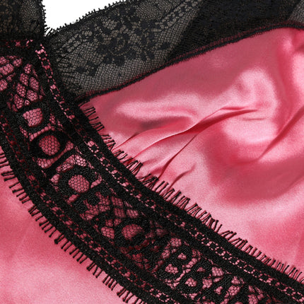 Dolce & Gabbana Pink Silk Satin Lace Trim Lingerie Top Sleepwear