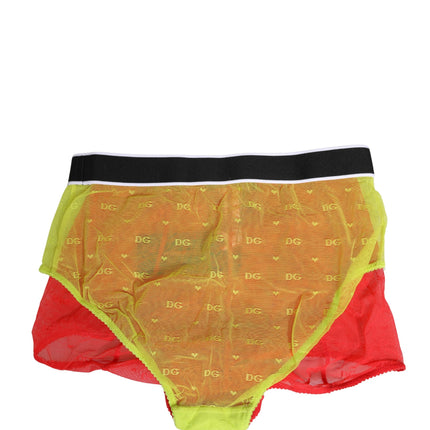 Dolce & Gabbana Red Yellow Tulle Mid Waist Panty Girdle Underwear