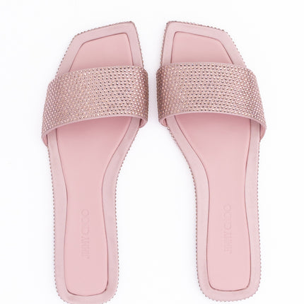 Jimmy Choo Pink Satin Crystal Clovis Flat