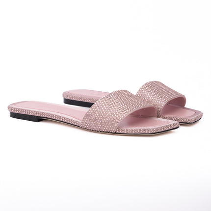 Jimmy Choo Pink Satin Crystal Clovis Flat