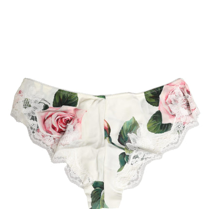 Dolce & Gabbana White Silk Floral Lace Trim Panty Brief Underwear