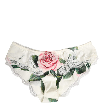 Dolce & Gabbana White Silk Floral Lace Trim Panty Brief Underwear