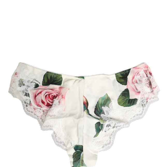 Dolce & Gabbana White Silk Floral Lace Trim Panty Brief Underwear