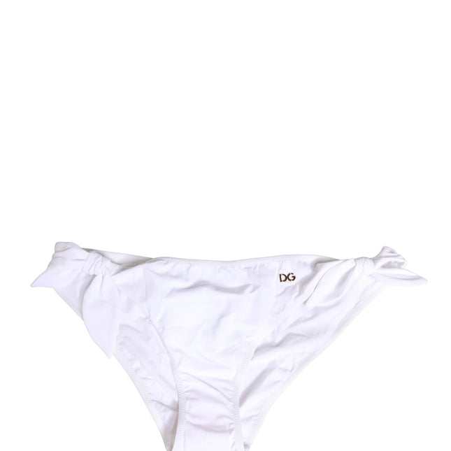 Dolce & Gabbana White Nylon DG Logo Plaque Bikini Bottom Swimwear