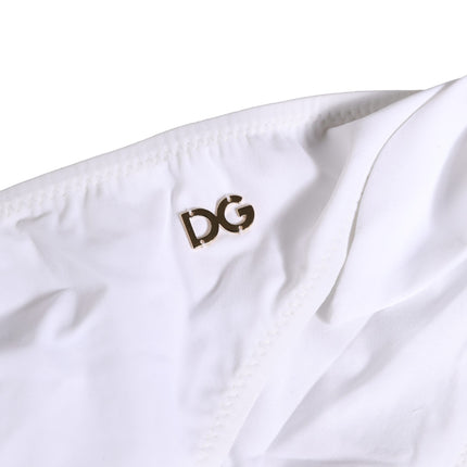 Dolce & Gabbana White Nylon DG Logo Plaque Bikini Bottom Swimwear