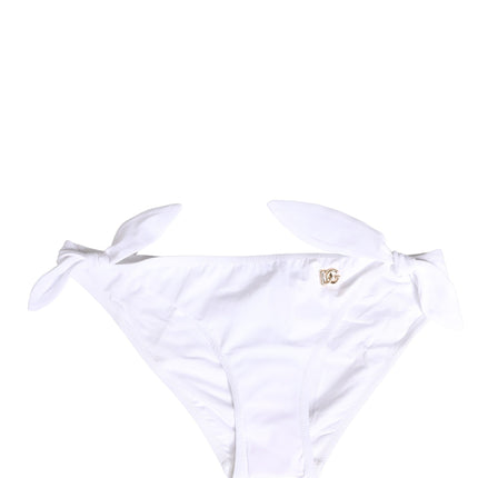 Dolce & Gabbana White Nylon DG Logo Plaque Bikini Bottom Swimwear
