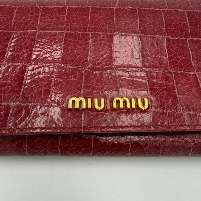 Miu Miu MIU MIU Rosso Crocodile Print Leather Wallet