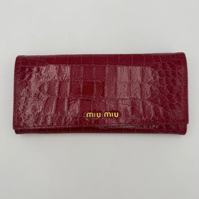 Miu Miu MIU MIU Rosso Crocodile Print Leather Wallet