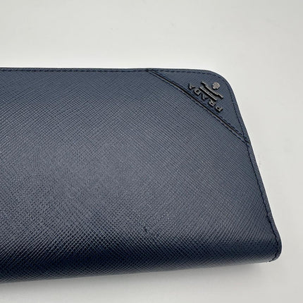 Prada PRADA Zip in Blue Saffiano Wallet
