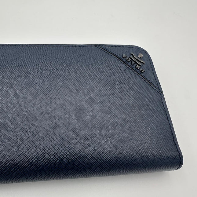 Prada PRADA Zip in Blue Saffiano Wallet