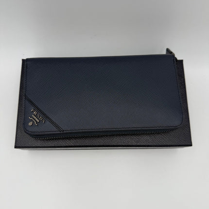 Prada PRADA Zip in Blue Saffiano Wallet