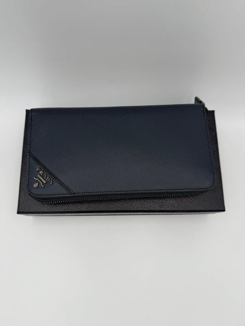 Prada PRADA Zip in Blue Saffiano Wallet