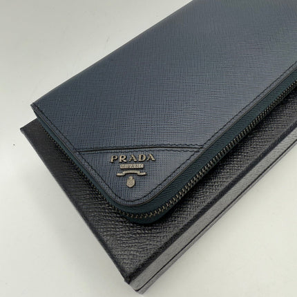 Prada PRADA Zip in Blue Saffiano Wallet