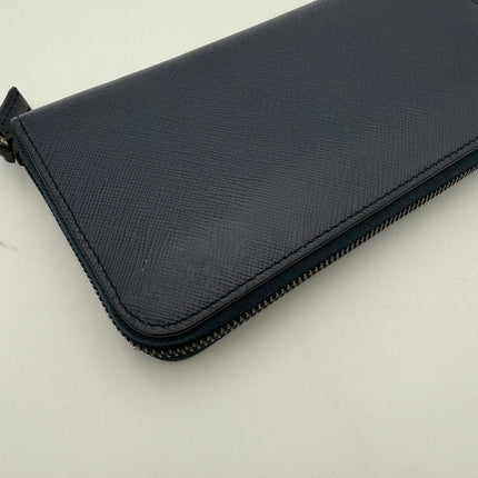 Prada PRADA Zip in Blue Saffiano Wallet