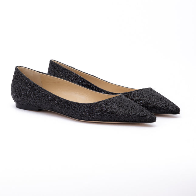 Jimmy Choo Black Coarse Glitter Fabric Alina Ballet Flat