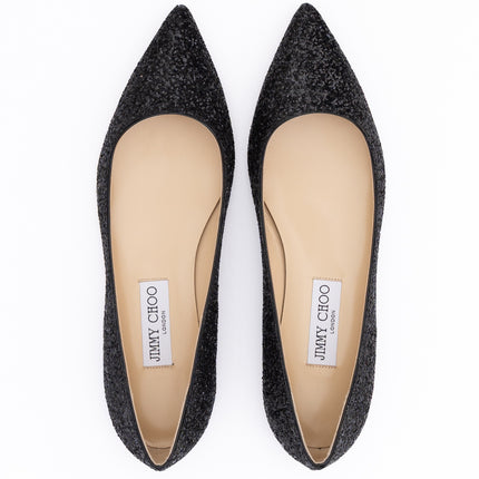 Jimmy Choo Black Coarse Glitter Fabric Alina Ballet Flat