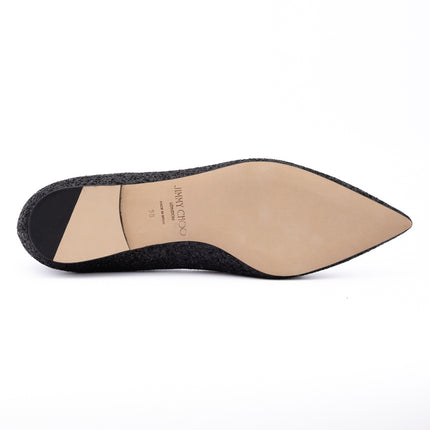 Jimmy Choo Black Coarse Glitter Fabric Alina Ballet Flat