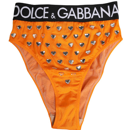Dolce & Gabbana Orange Crystal High Waist Brief Panty Underwear