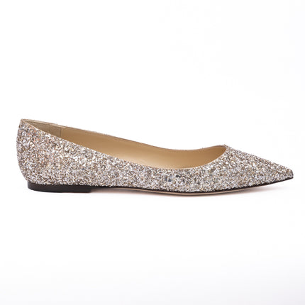 Jimmy Choo Rose Gold Glitter Fabric Alina Ballet Flat