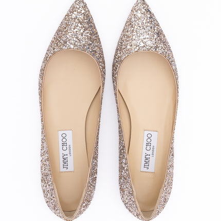 Jimmy Choo Rose Gold Glitter Fabric Alina Ballet Flat