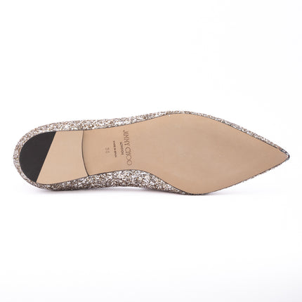 Jimmy Choo Rose Gold Glitter Fabric Alina Ballet Flat