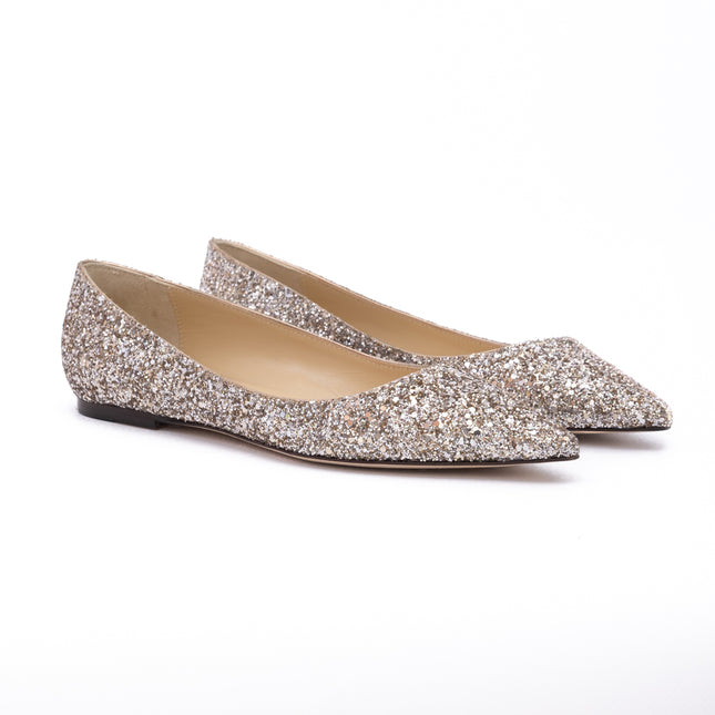 Jimmy Choo Rose Gold Glitter Fabric Alina Ballet Flat