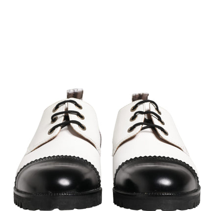 Dolce & Gabbana Black White Leather Derby Shoes