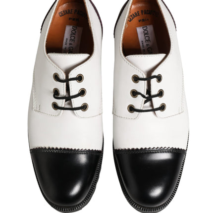 Dolce & Gabbana Black White Leather Derby Shoes