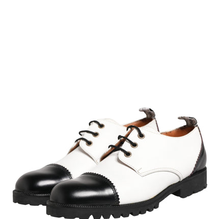 Dolce & Gabbana Black White Leather Derby Shoes