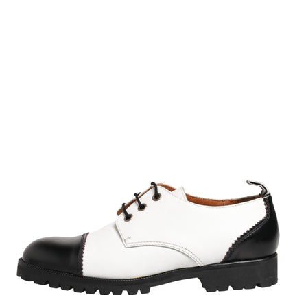 Dolce & Gabbana Black White Leather Derby Shoes
