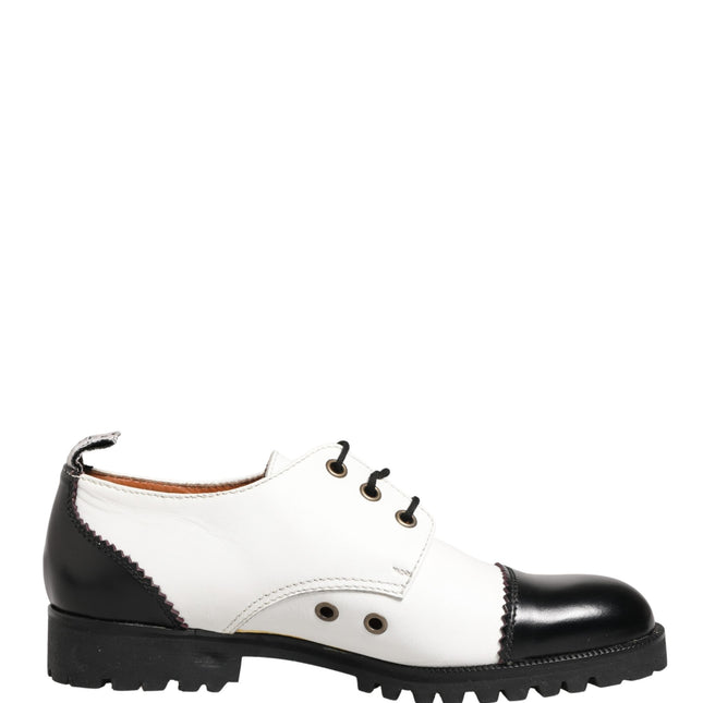 Dolce & Gabbana Black White Leather Derby Shoes