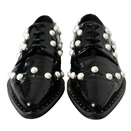 Dolce & Gabbana Black Leather Faux Pearl Dress Brogue Shoes