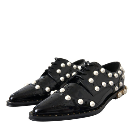 Dolce & Gabbana Black Leather Faux Pearl Dress Brogue Shoes