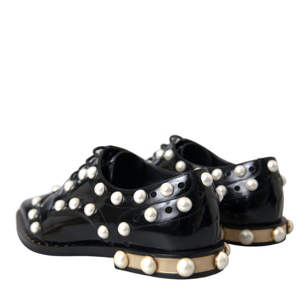 Dolce & Gabbana Black Leather Faux Pearl Dress Brogue Shoes