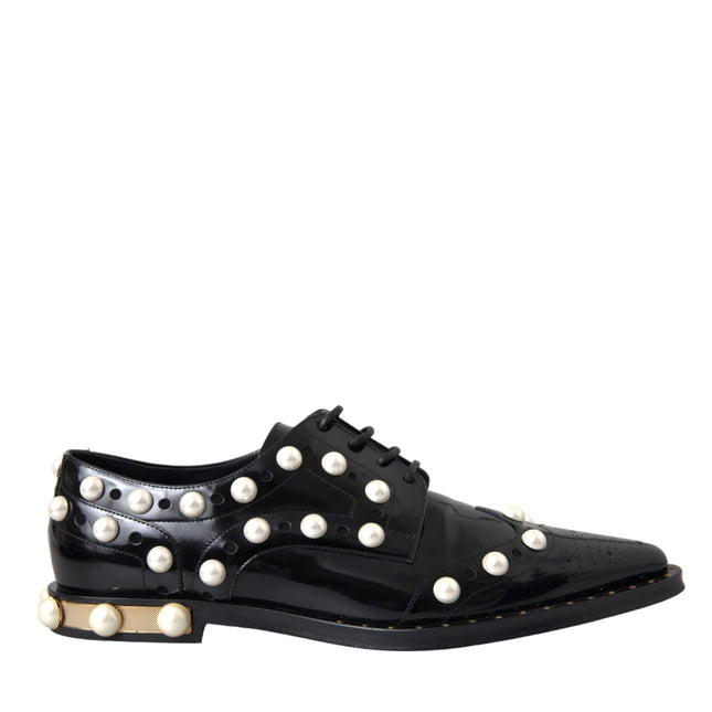 Dolce & Gabbana Black Leather Faux Pearl Dress Brogue Shoes