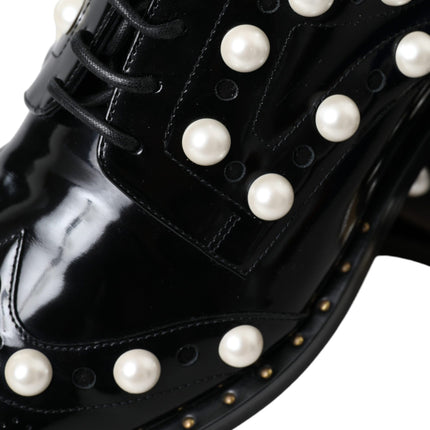 Dolce & Gabbana Black Leather Faux Pearl Dress Brogue Shoes