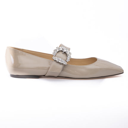 Jimmy Choo Taupe Grey Patent Leather Chery Ballet Flat