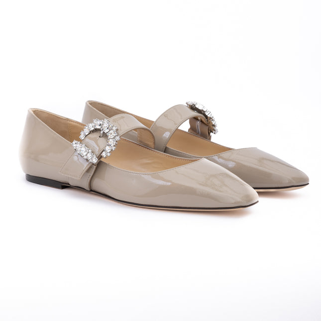 Jimmy Choo Taupe Grey Patent Leather Chery Ballet Flat
