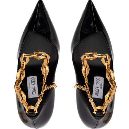 Jimmy Choo Black Patent Leather Diamond Talura 100 Pumps