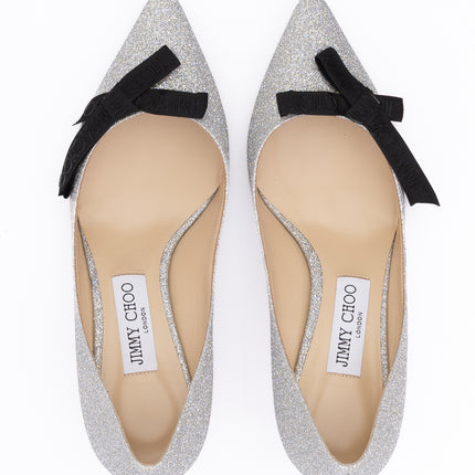 Jimmy Choo Silver Fine Glitter Fabric Romy 60 Pumps