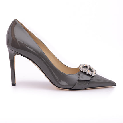 Jimmy Choo Storm Grey Patent Leather Chery 85 Pumps