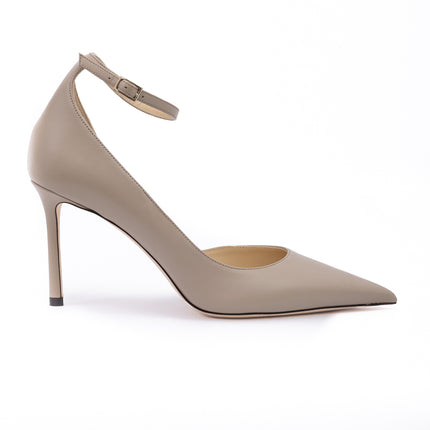 Jimmy Choo Taupe Grey Calf Leather Leona 85 Pumps