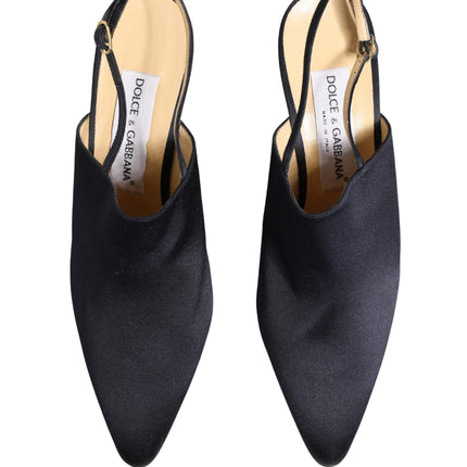 Dolce & Gabbana Black Suede Heels Slingbacks Shoes